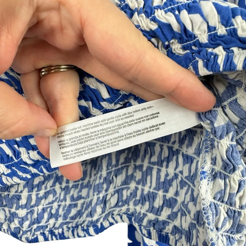 ELOQUII Smocked Crop Top‎ Plus Size 22/24 Long Sleeve 3X Blue & White 100% Rayon - Image 4