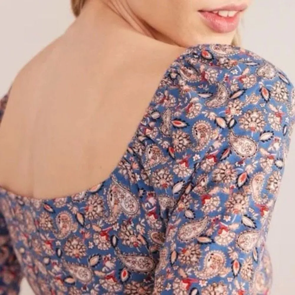 ✨Boden Sweetheart Jersey Sz 8 Top in True Navy Paisley Terrace✨ Blue - Image 2