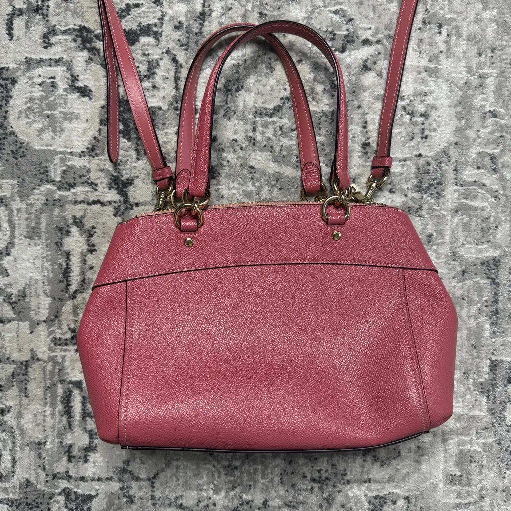 Coach Mini Brooke Carryall Satchel Pink Glitter Crossgrain Leather Gold - Image 4