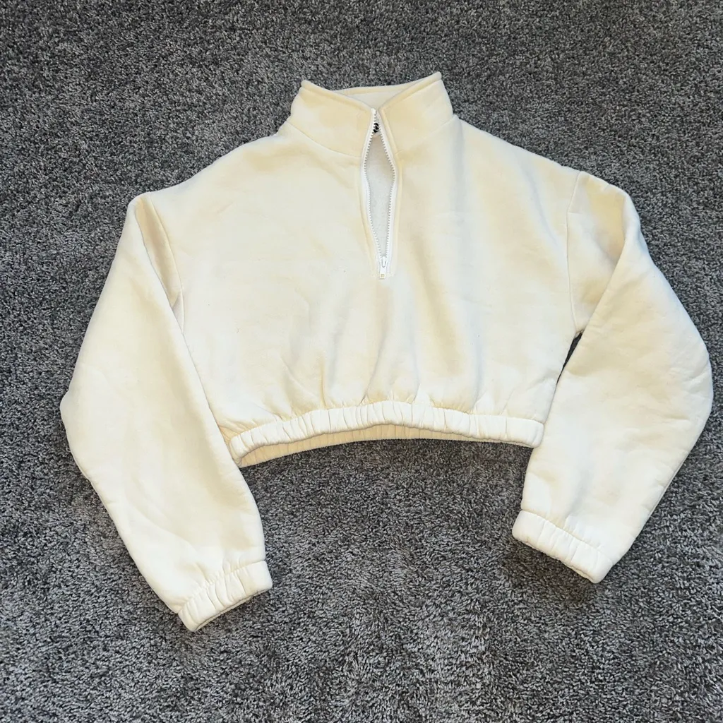 Women's Cream Zip-Up Cropped Hoodie - Image 2
