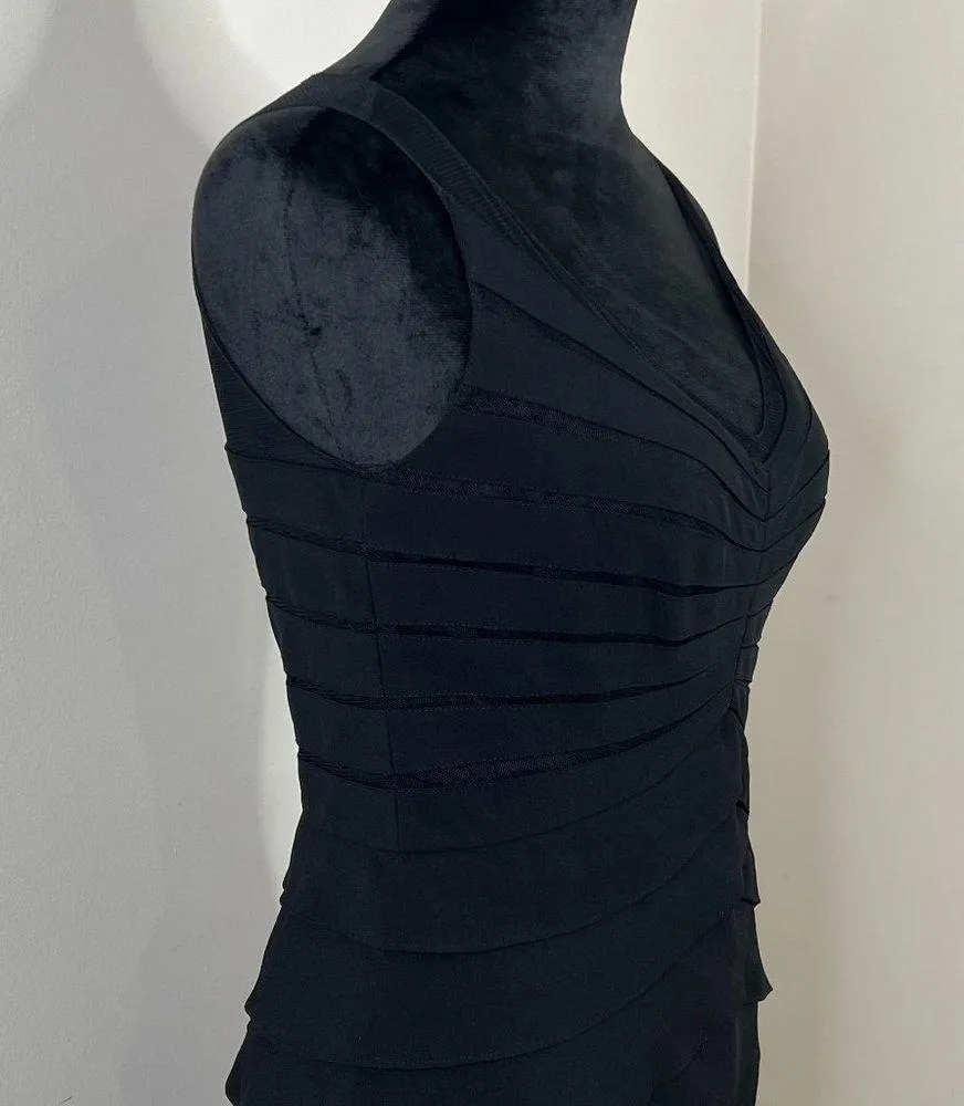 Adrianna Papell Pleated Ruffle Fitted Tank Dress with Mesh Sleeves LBD - Image 4