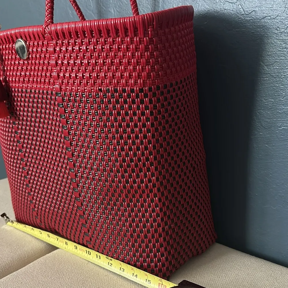 Vibrant Red Structured Tote Bag with Long Handles - Image 3
