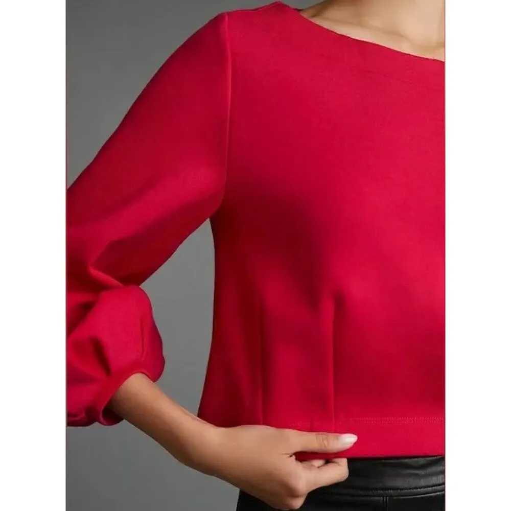 Anthropologie Maeve Corset Sweatshirt Balloon Sleeves in Raspberry Pink, Size XS - Image 7