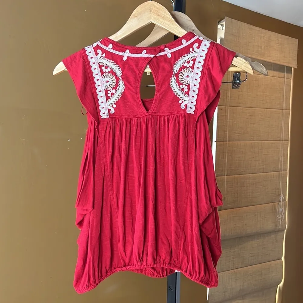 Free People Dos Segundos Embroidered Red Boho Blouse Top Size XS - Image 10