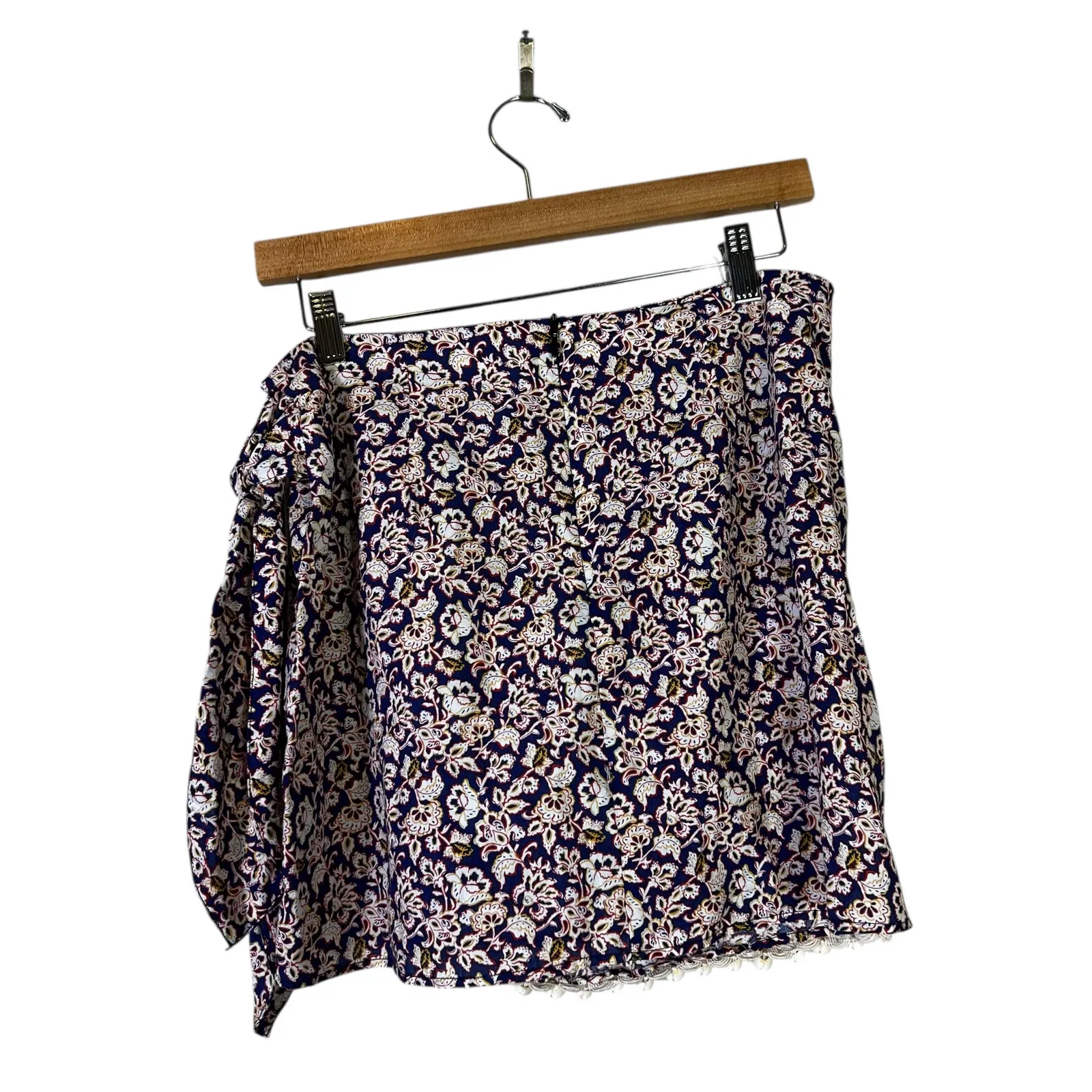 Zara Wrap Mini Skirt Womens S Navy Floral Shell Trim Boho Beachy Cottagecore - Image 6