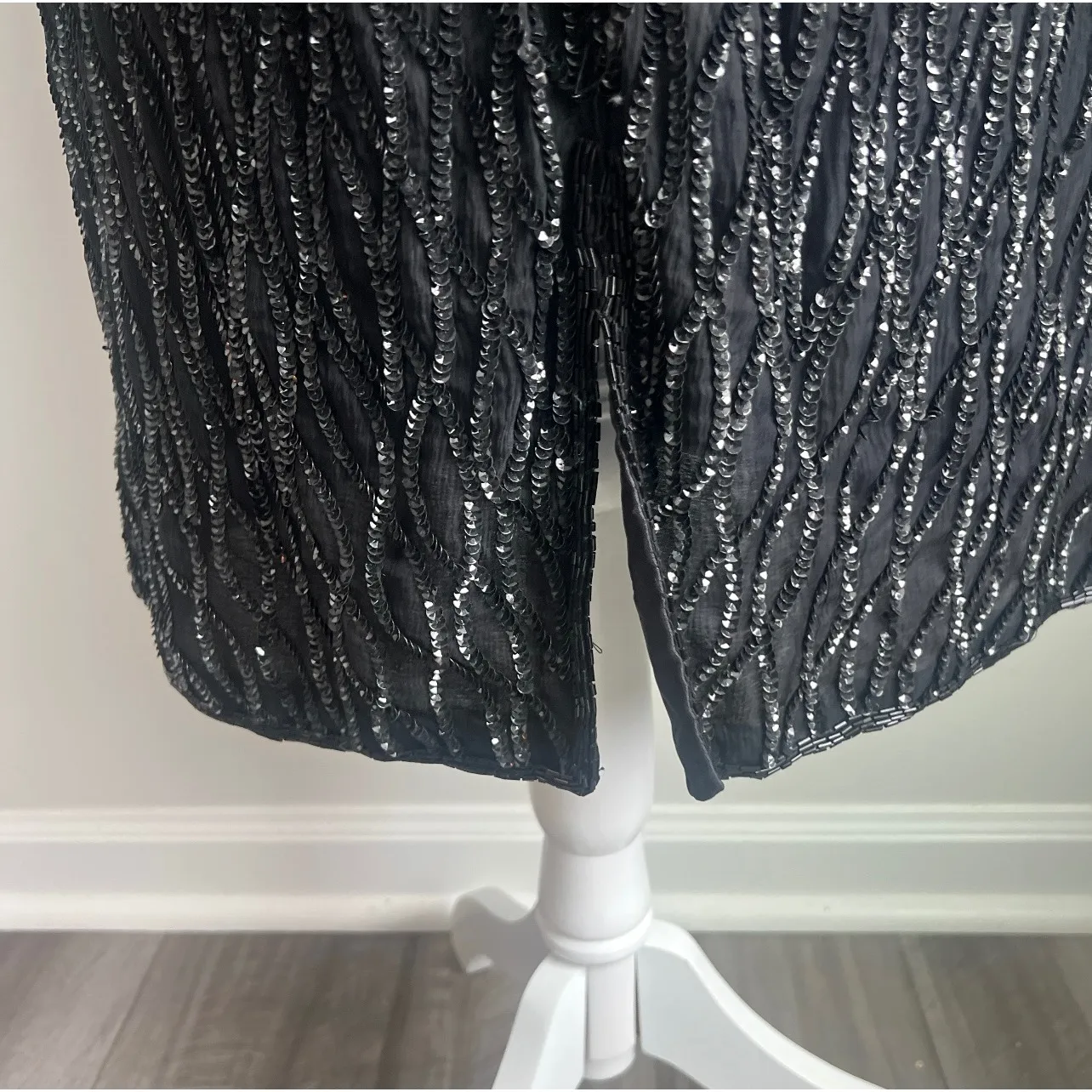 Silky Nites Dress woman's Medium Glamorous Black Beaded Sequin Short Sleeve - Image 7