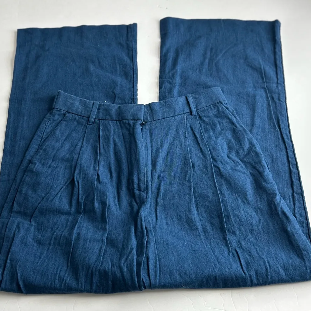 Abercrombie & Fitch Blue Women’s loose wide leg linen blend trousers pants M - Image 4