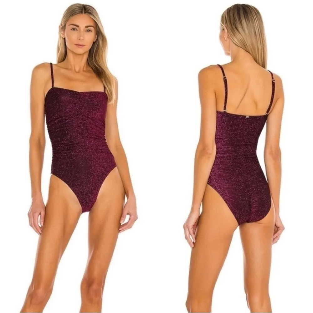 PQ Swim Garnet Ruched One Piece Women’s Strapless Burgundy Swimsuit Size Small Red - Image 3