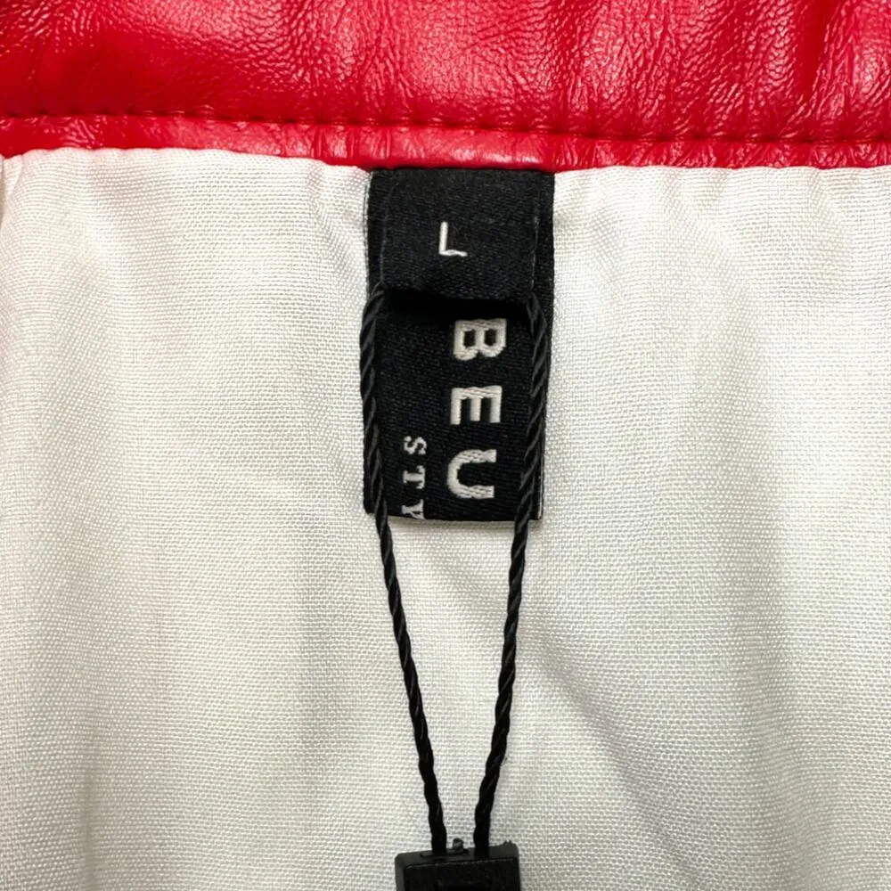 Beulah | NWT | L | Faux Red Leather Zipper Pleats High Waist A-Line Midi Skirt - Image 8