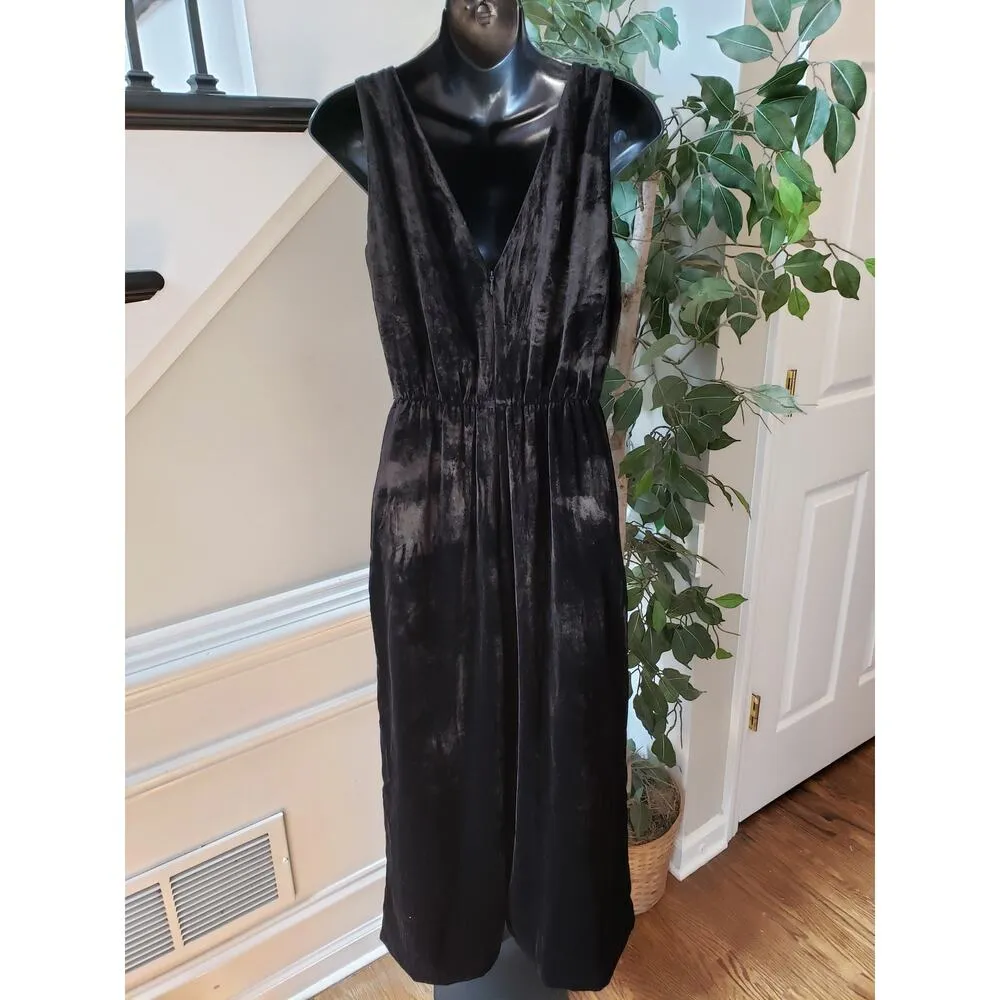 J.CREW Jumpsuit Womens Size 0 Black Velvet Pockets Sleeveless V Neck Back Zip - Image 3