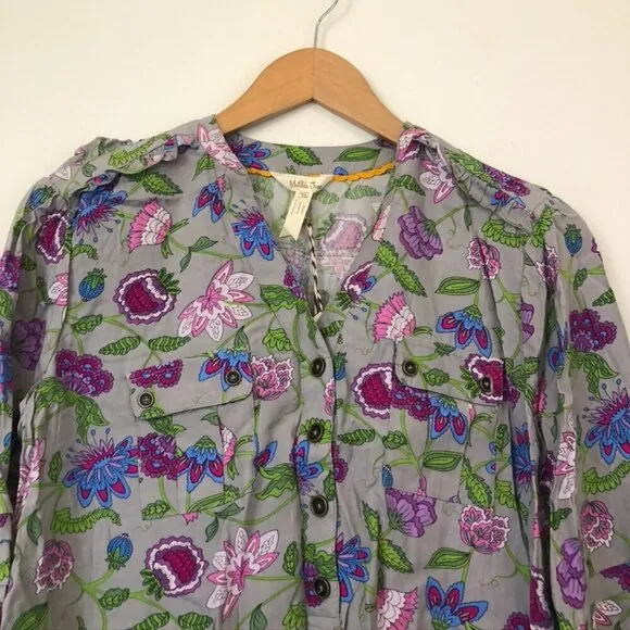 NEW NWT MATILDA JANE Thinking Out Loud Blouse Gray Multi Floral 3/4 Sleeve sz XS - Image 4