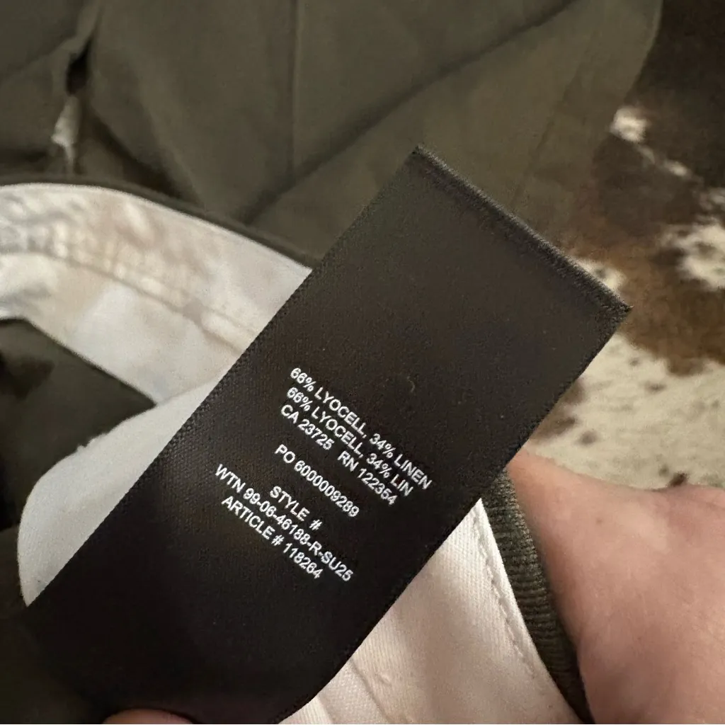 ARITZIA Effortless Linen Wide Leg Trouser Pants In Dark Olive Green Size 14 NWT - Image 6