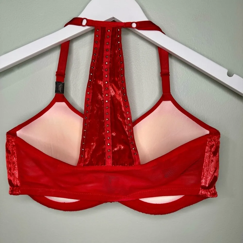 Victoria’s Secret Very Sexy Front Close Push Up Bra Red Velvet Trim Racerback - Image 4