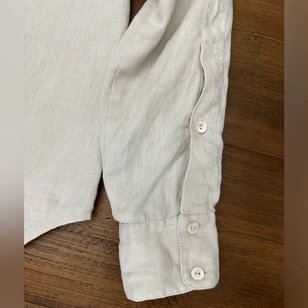 Trina Turk Out of the office Unwind 100% Linen Shirt Size M Flax Beige Color - Image 4