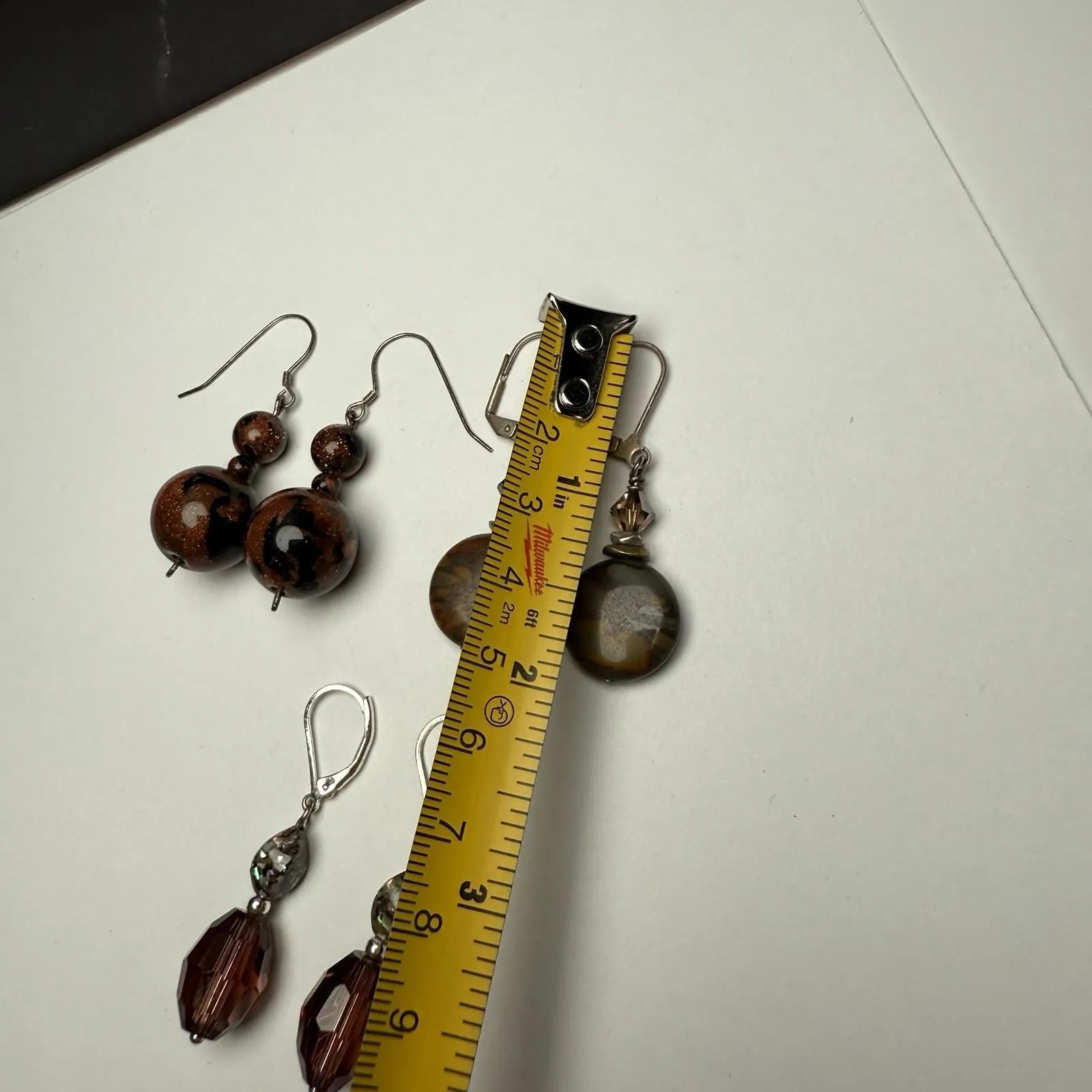 Bead Dangle Drop Pierced Earrings Lot Of 3 Glass Stone Mix Beaded - Image 10