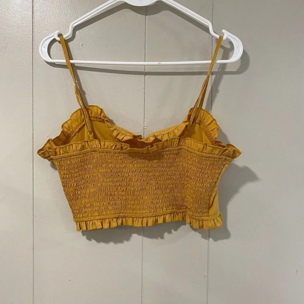 Urban Outfitters Mustard Yellow Ruffle Ruched Crop Top Women’s Medium Adjustable - Image 2