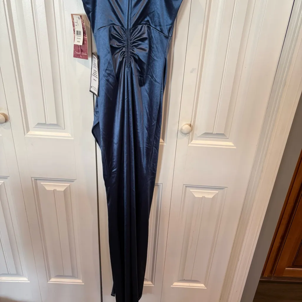 Emerald Sundae Blue Satin Maxi Dress Size‎ Small - Image 4
