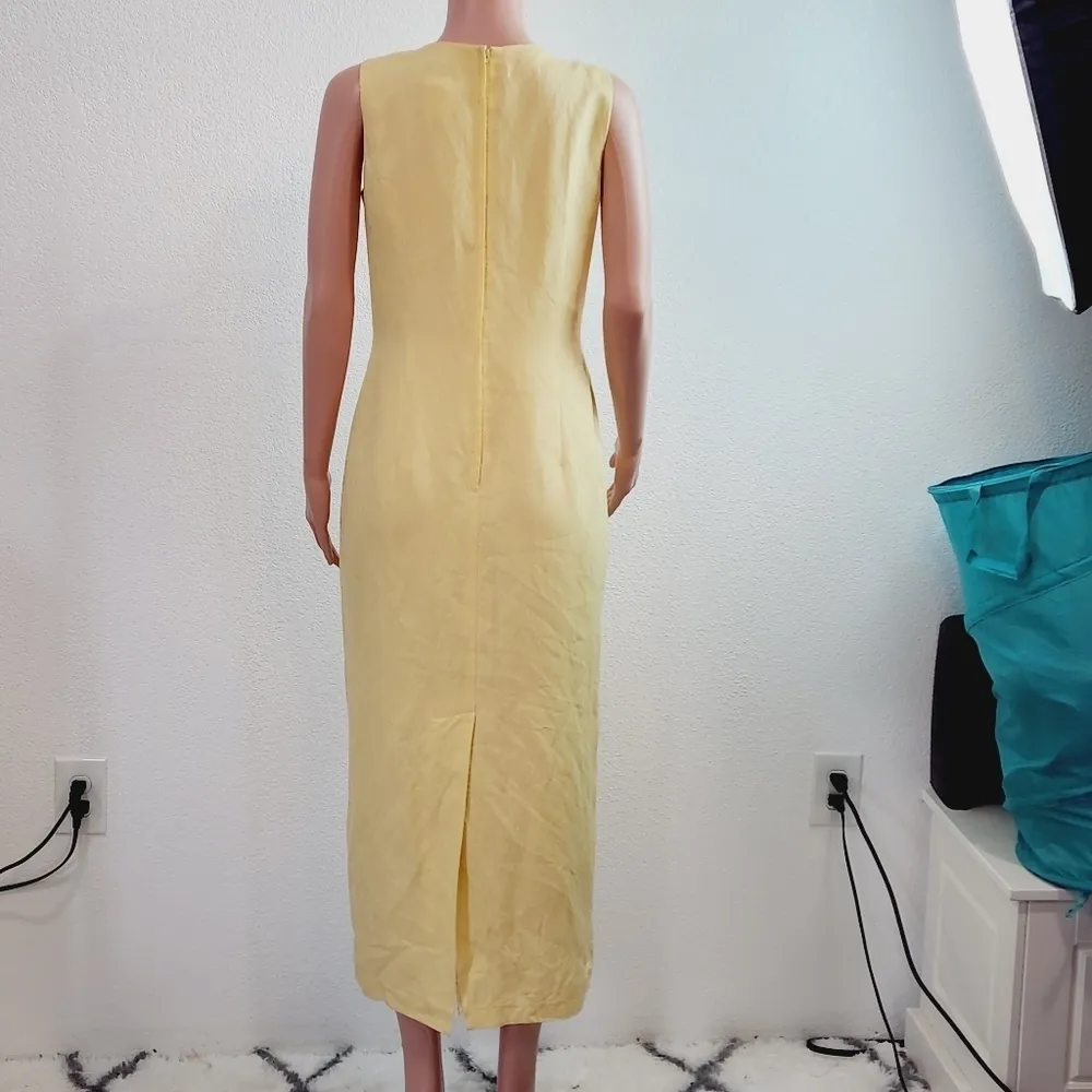 Plaza South Linen Blend Sleeveless Yellow Shift Maxi Dress Size: 10 - Image 6