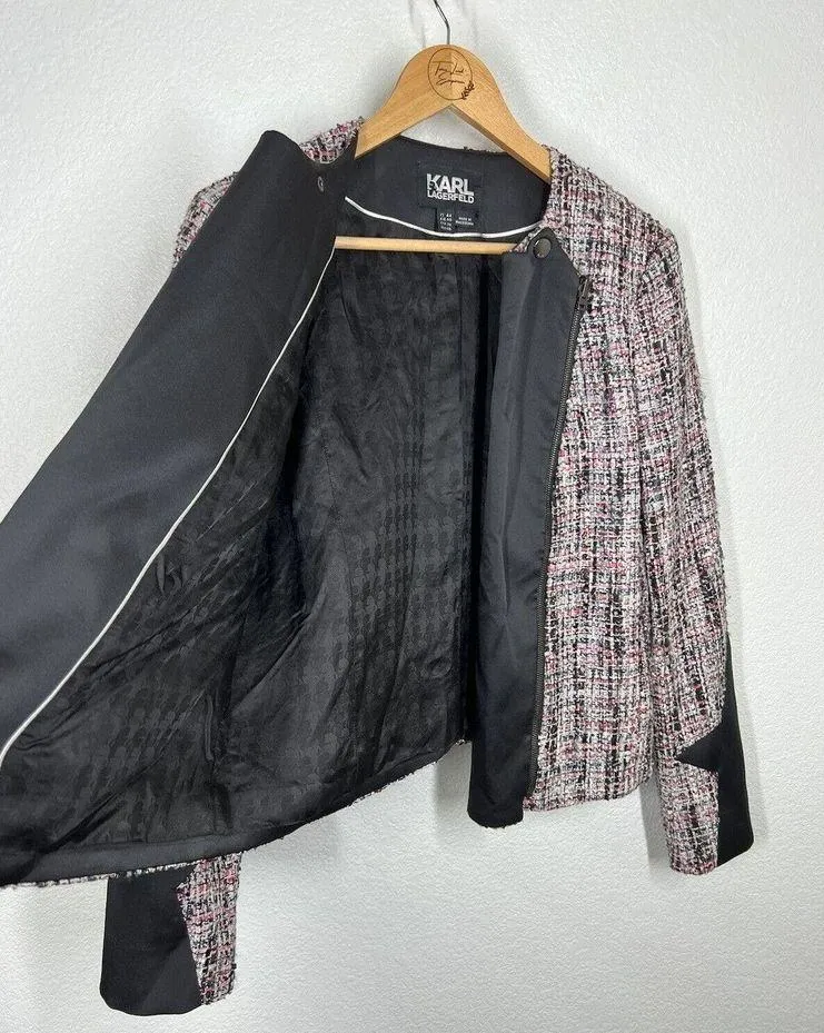 Karl Lagerfeld Womens Tweed Double Zip Moto Jacket Blazer IT 44 US Medium - Image 7