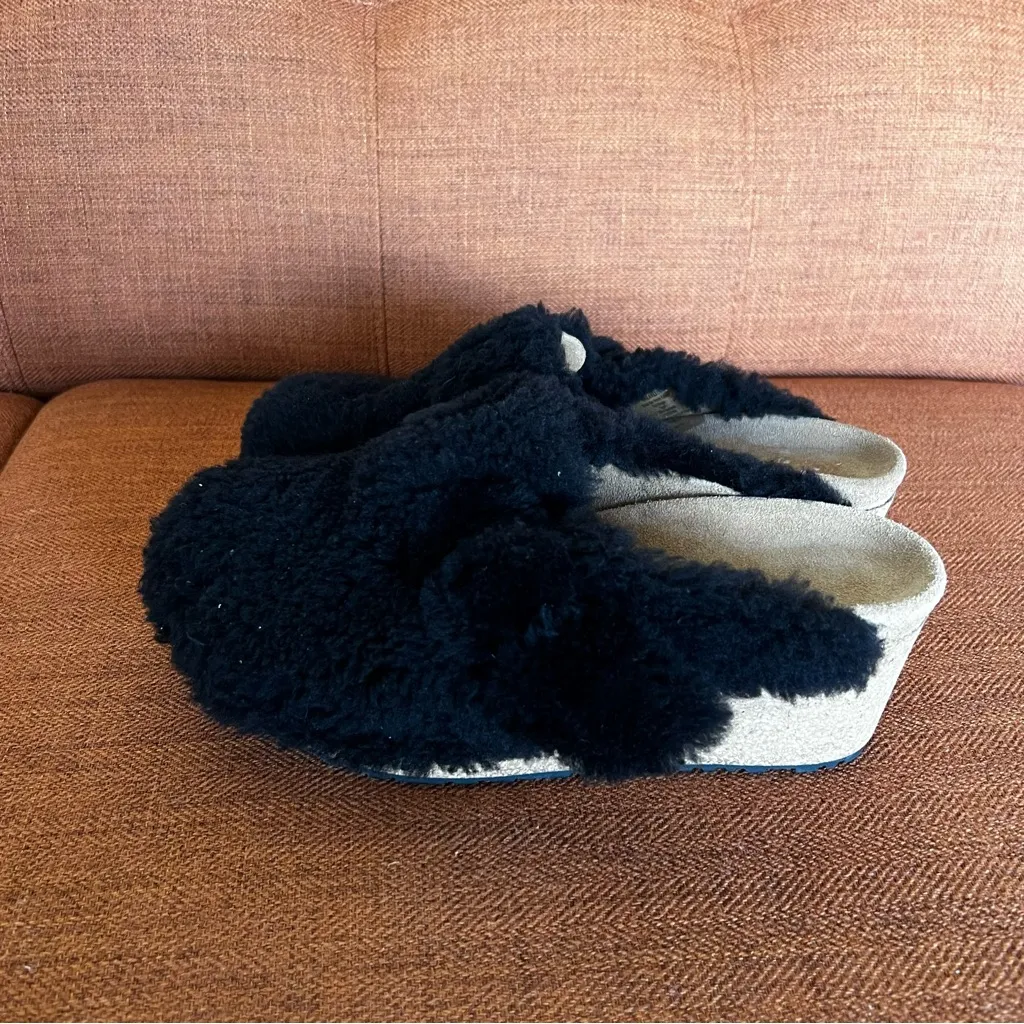Papillio NEW Women’s Fanny Teddy Shearling Wedge Mule Size 40 aka 9 #562A Black - Image 7