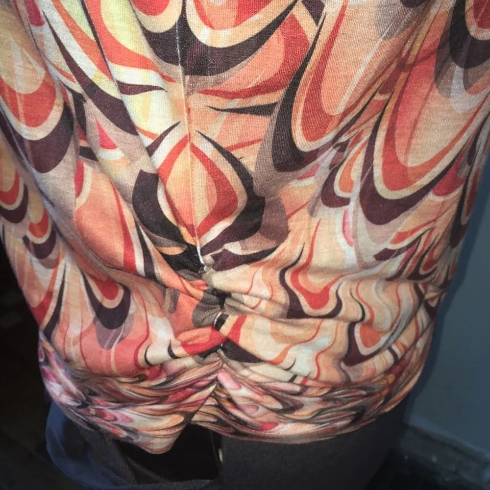 Chico’s 2 tangerine peacock raw hem, ruched blouse - Image 3