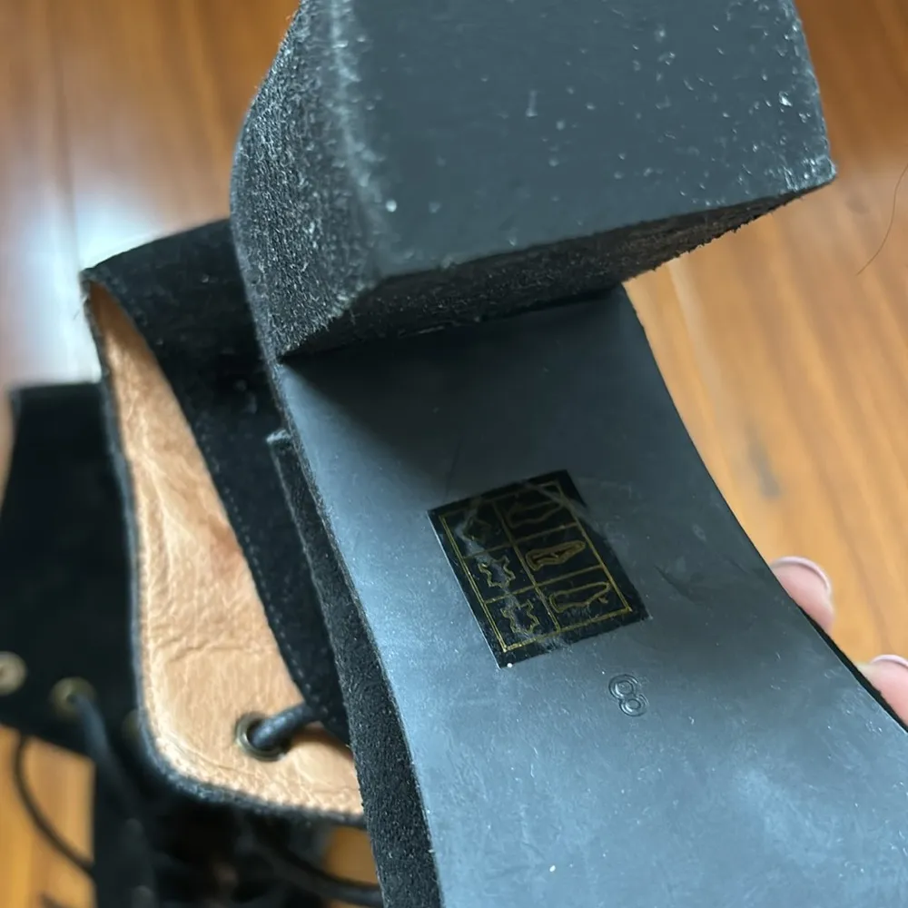 Free People Jeffrey Campbell Black Leather Lace Up Suede Heels - Image 8