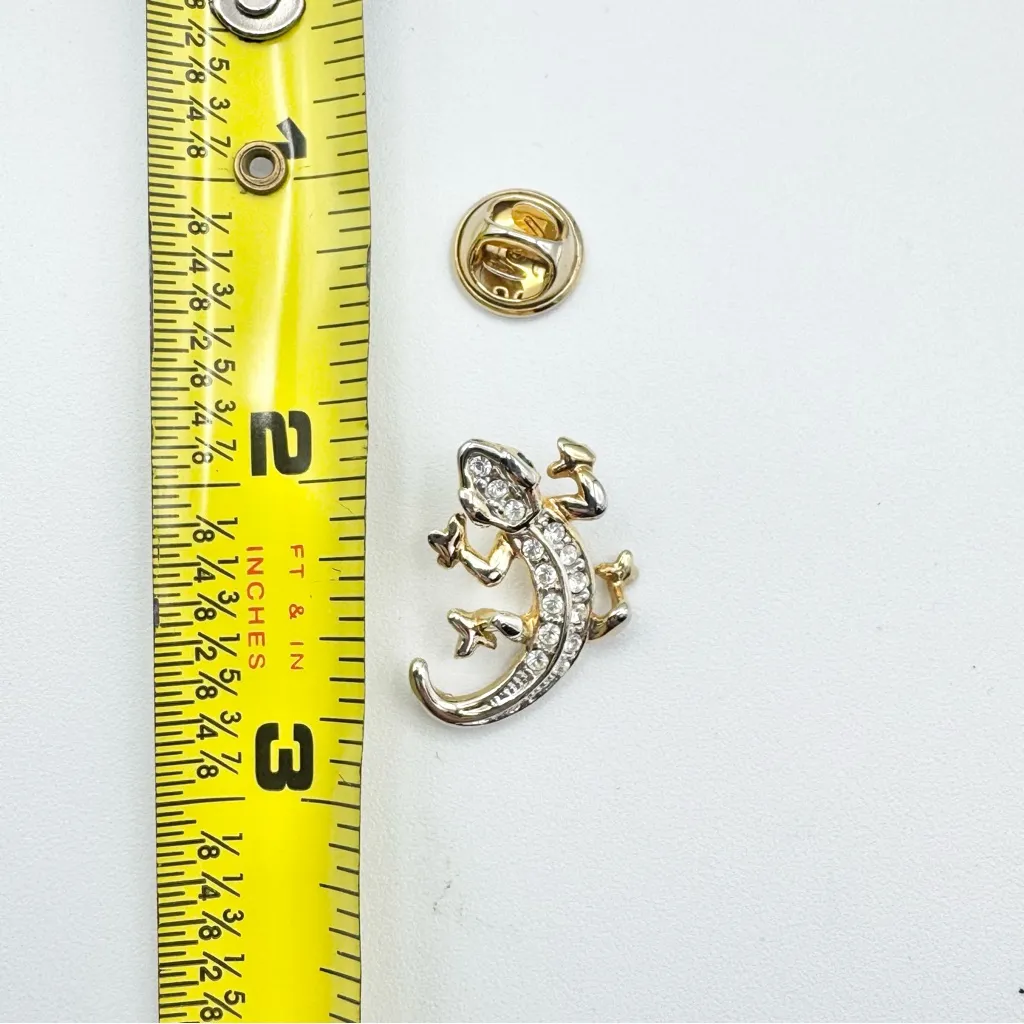 VNTG Gold Plated Gecko Lizard Brooch Pin Emerald Eyes - Image 6