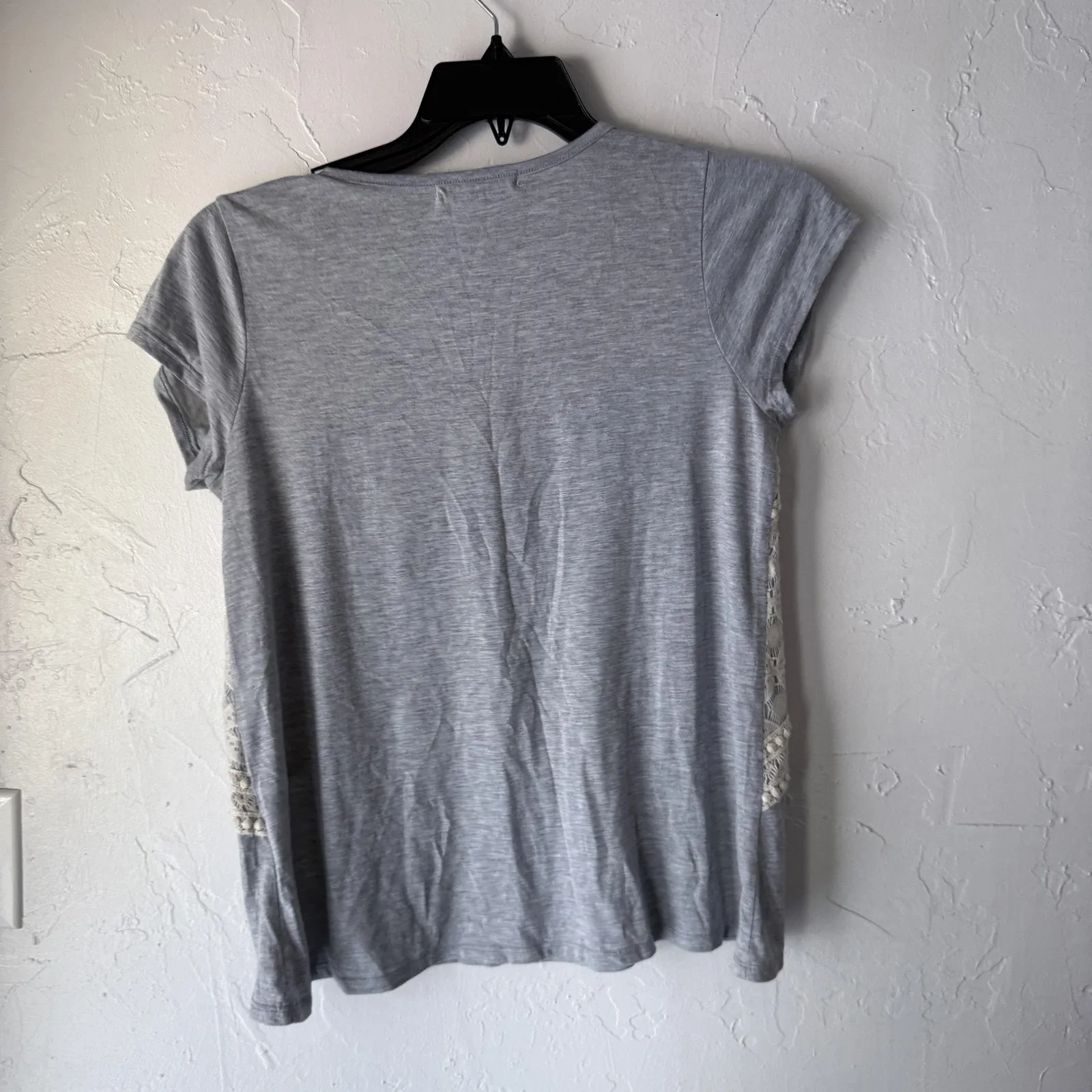 Hint of Mint Shirt Womens Large Gray Lace‎ Crochet Overlay Boho Short Sleeve Top - Image 8