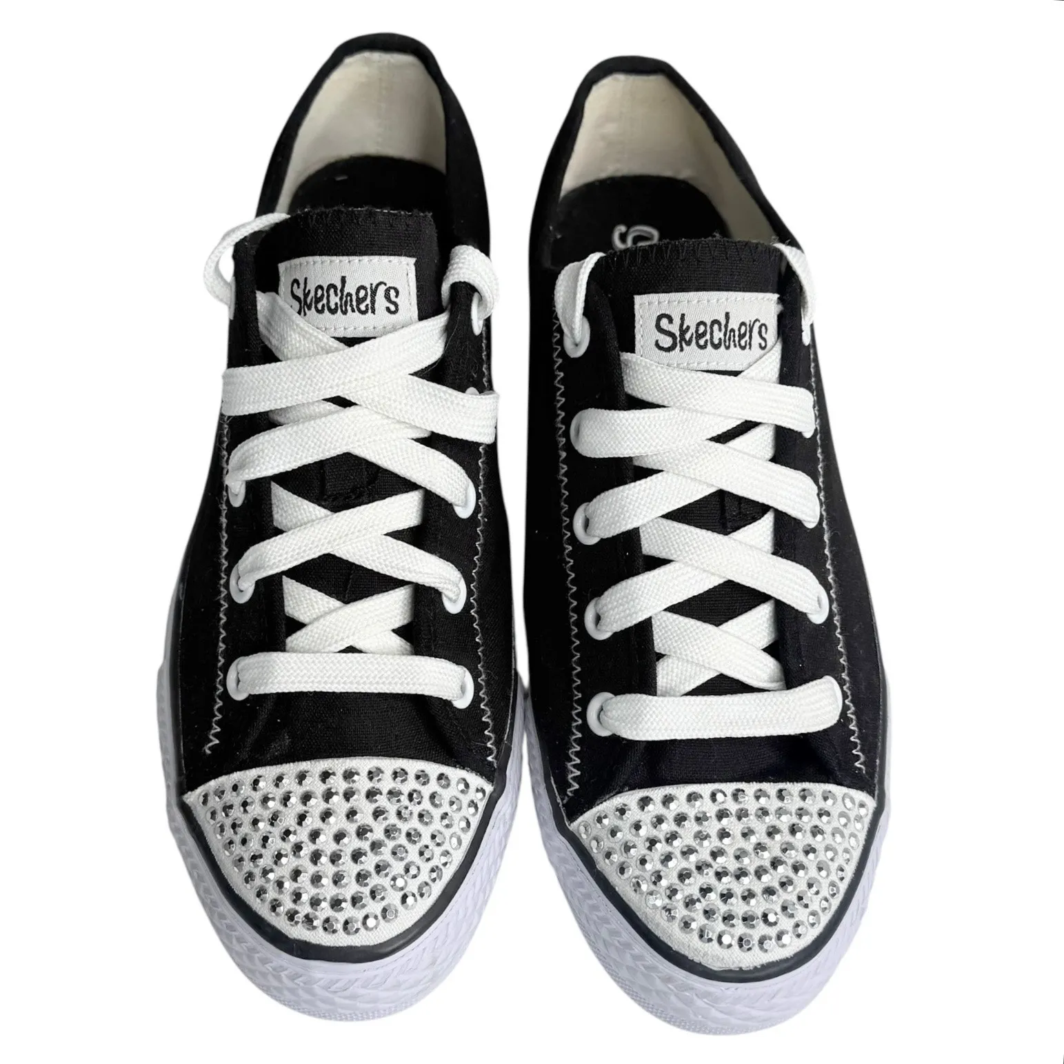 Skechers Cali Low Top Canvas Sneaker Metal Studded Women Lace Up Shoe 7.5 Black - Image 2