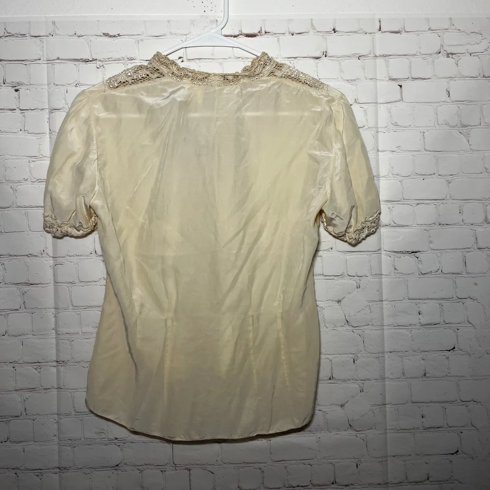 Vintage 1930s Ivory Silk Lace Blouse | Antique Romantic Lingerie Top Sz 38 Small Tan - Image 3