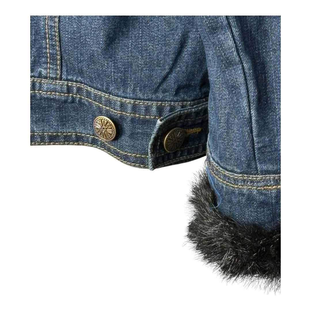 Dennis Basso Penny Lane Denim Jacket Faux Fur Trim Collar Cuff Women Size Medium - Image 8