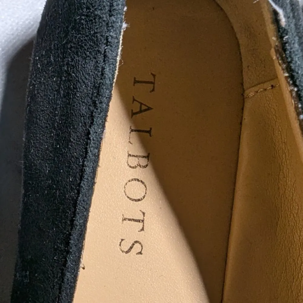 Talbots Black Suede Pointed Toe Faux Pearl Bow Accent Minimal Ballet Flats Sz 7 - Image 5