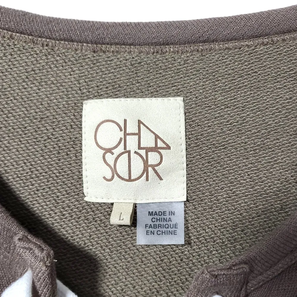 Chaser Lace Up Tie Pullover Long Sleeve Sweater in Brown/White - Image 2