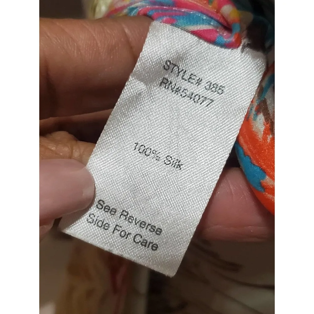 Cabi Multicolor 100% Silk Feather Hi-Low Collared Sleeveless Button Down Shirt M - Image 9