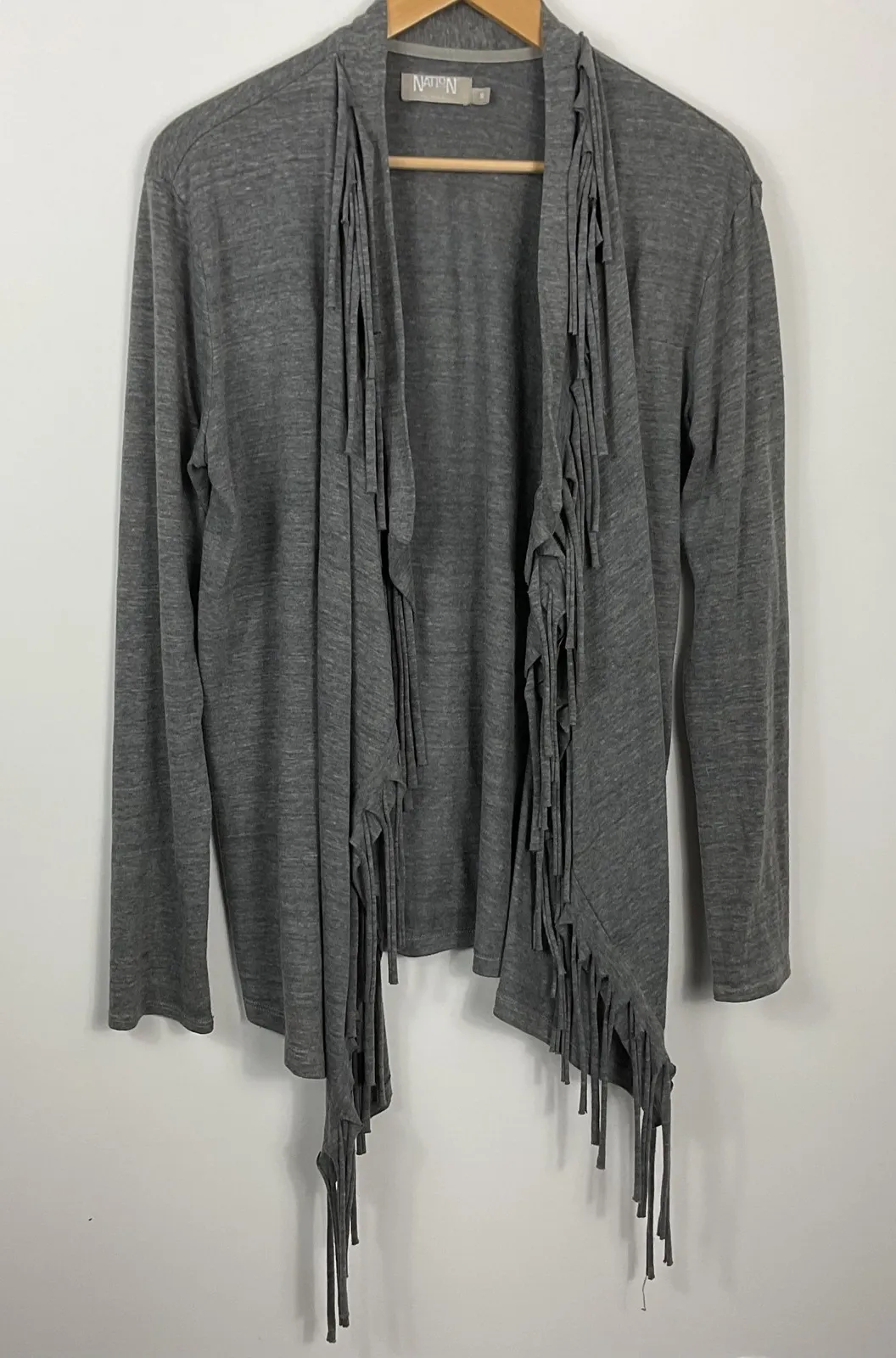 Nation LTD Womens Small Gray Fringe Open Front Long Sleeve Cardigan - Image 1