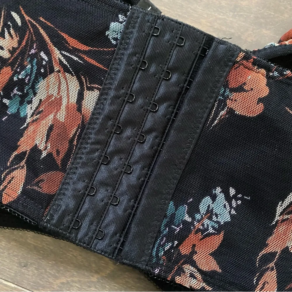 Torrid  Curve Dark Floral Ruched Mesh Cap Sleeve Underwire Bra - Image 8