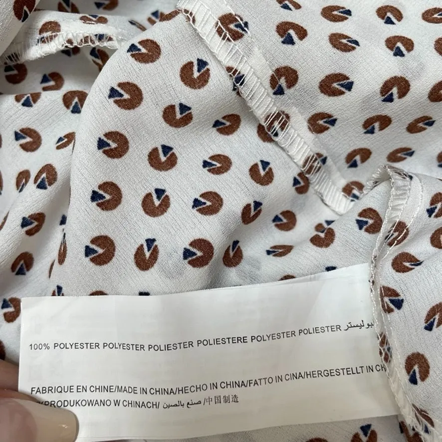 Art Love Paris Dress Medium White Brown Geometric Print Polyester Lightweight - Image 5