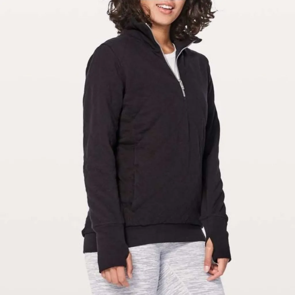 Lululemon Forever Warm Washed Black Quilted Quarter Zip Pullover Jacket 8 - Image 3