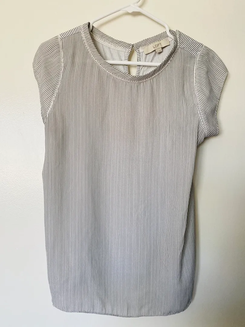 Loft Striped Perforated Lacy Mixed Top - Image 2