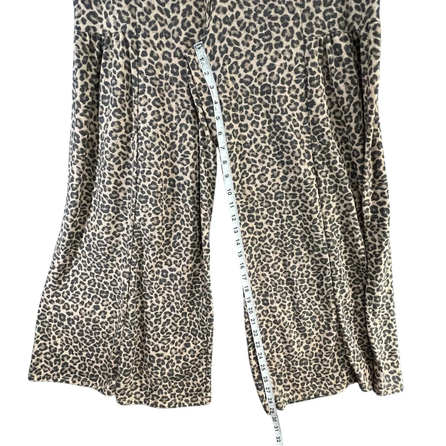 Ces Femme Wide Leg Pants Womens L Brown Leopard Print High Rise Resort Boho Chic Size L - Image 9