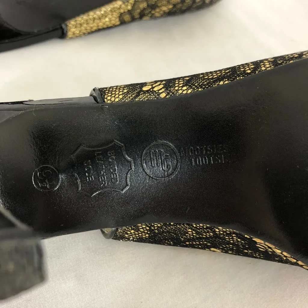 Mootsies Tootsies Womens Shoes Pumps Slingback Peep Toe Lace Print Gold 9.5 - Image 6