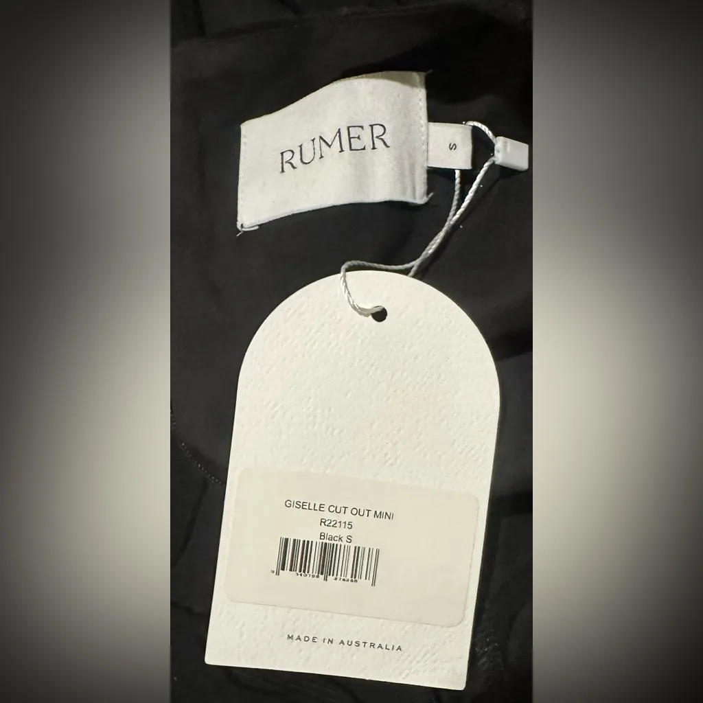 RUMER Giselle cut out mini dress sheer balloon sleeve Sz S clubbing date sexy Black - Image 3