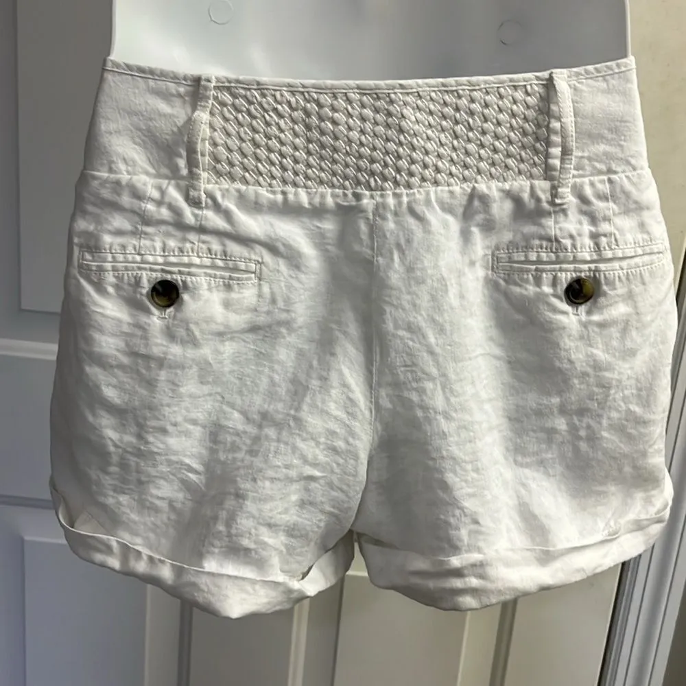 Ann Taylor LOFT White Linen Lined Shorts w/ Pockets & Basketweave Accents- Sz 10 - Image 7