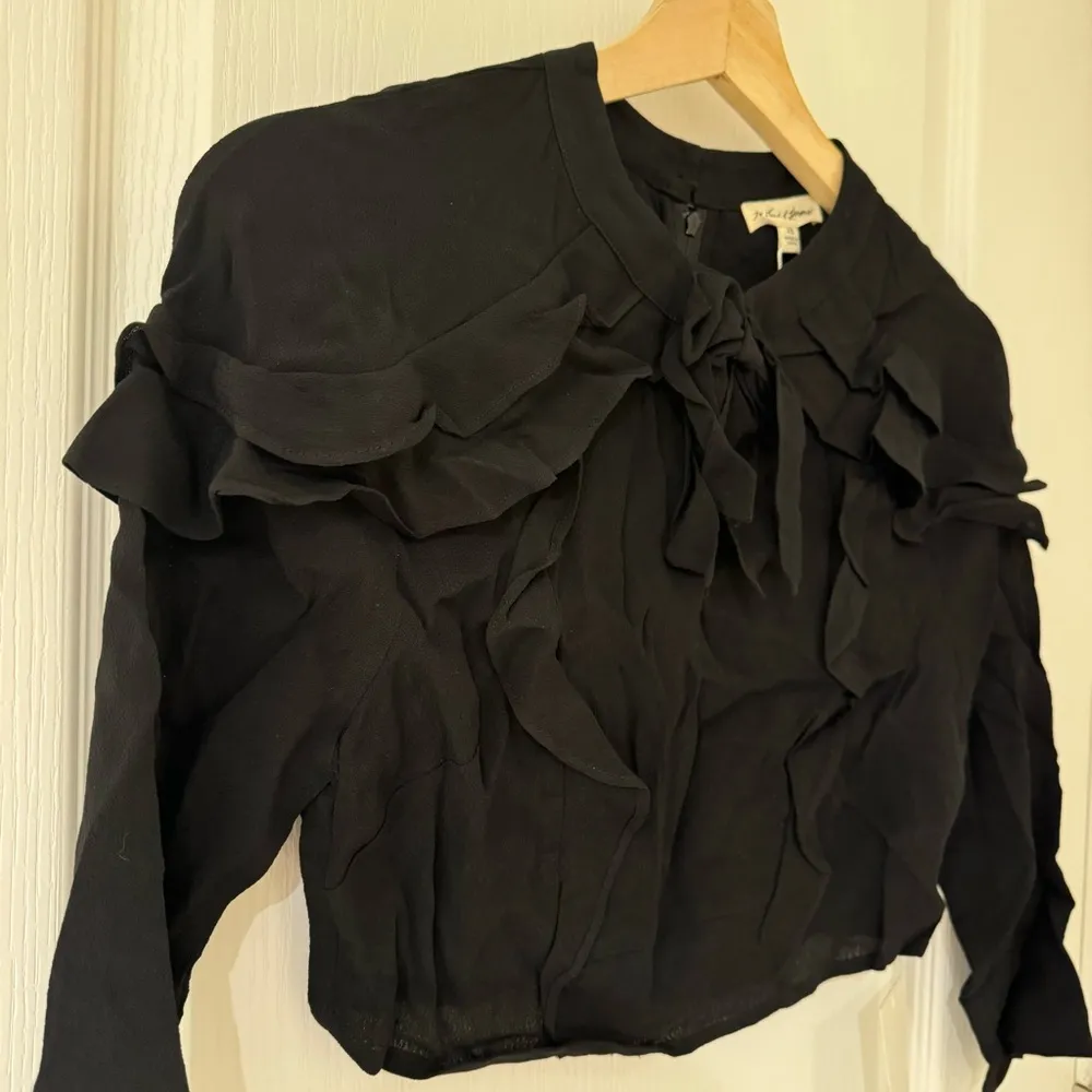 For Love & Lemons | Revolve Poppy Ruffle Cropped Blouse | Black | Size XS - Image 5