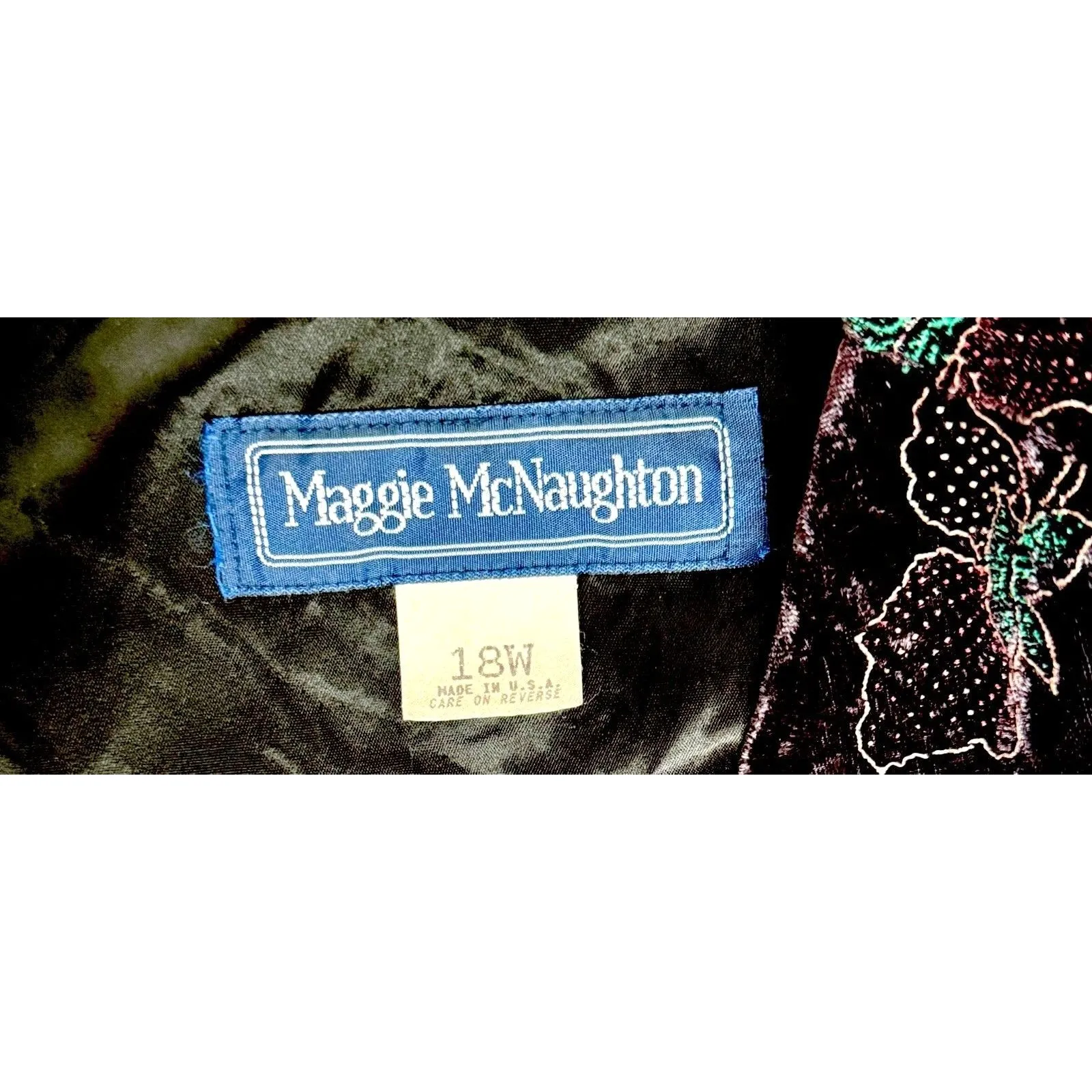VTG Maggie McNaughton Blazer Sz 18W Velvet Black Gold Thread Long Sleeve USA - Image 4
