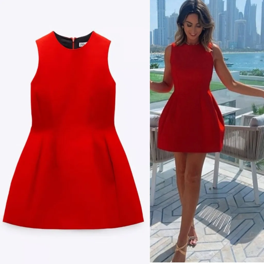 ZARA  Red Structured Sleeveless Mini Dress - Image 3
