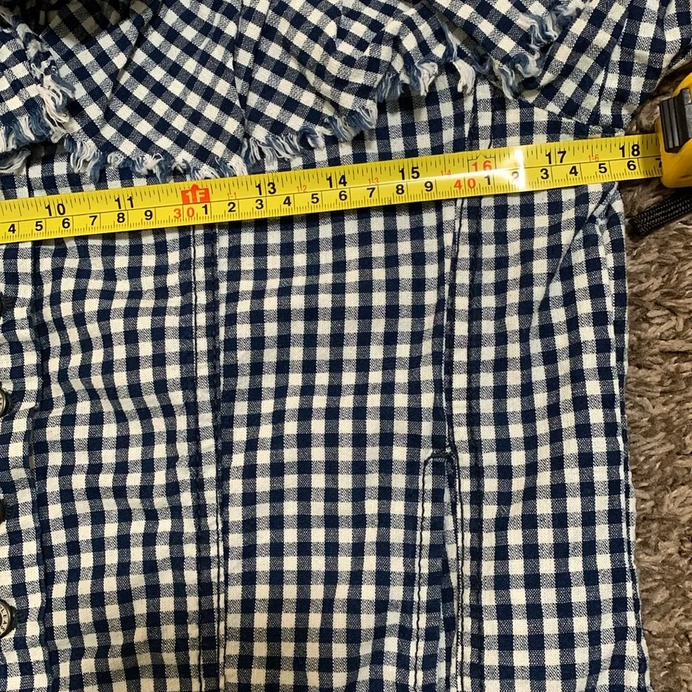 PLEASE blue & white gingham woman size SMALL bell sleeve jacket shirt button up - Image 8