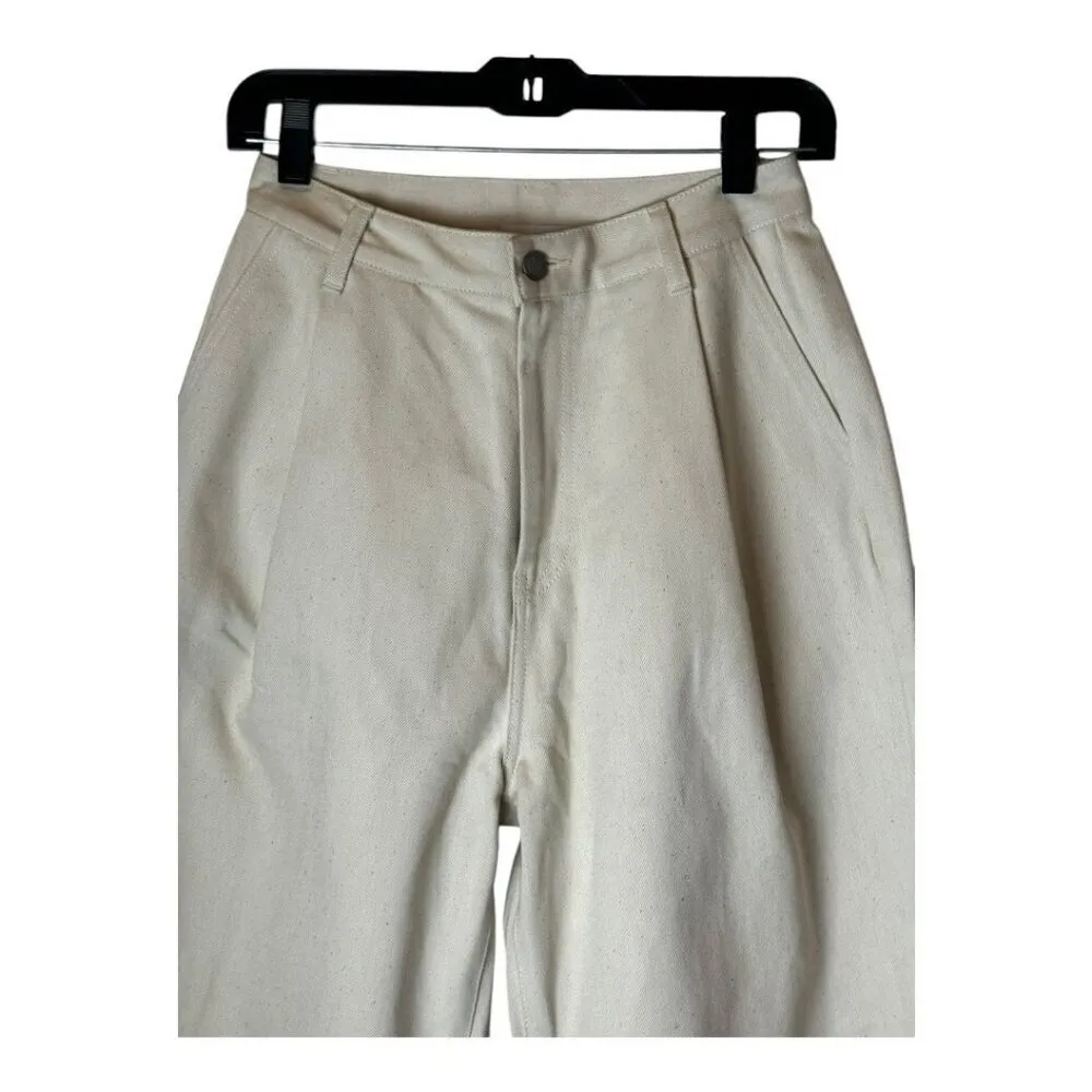 John Elliott‎ Pants Women 27 Beige Cotton Denim Pleated Front Baggy Tapered Leg - Image 3
