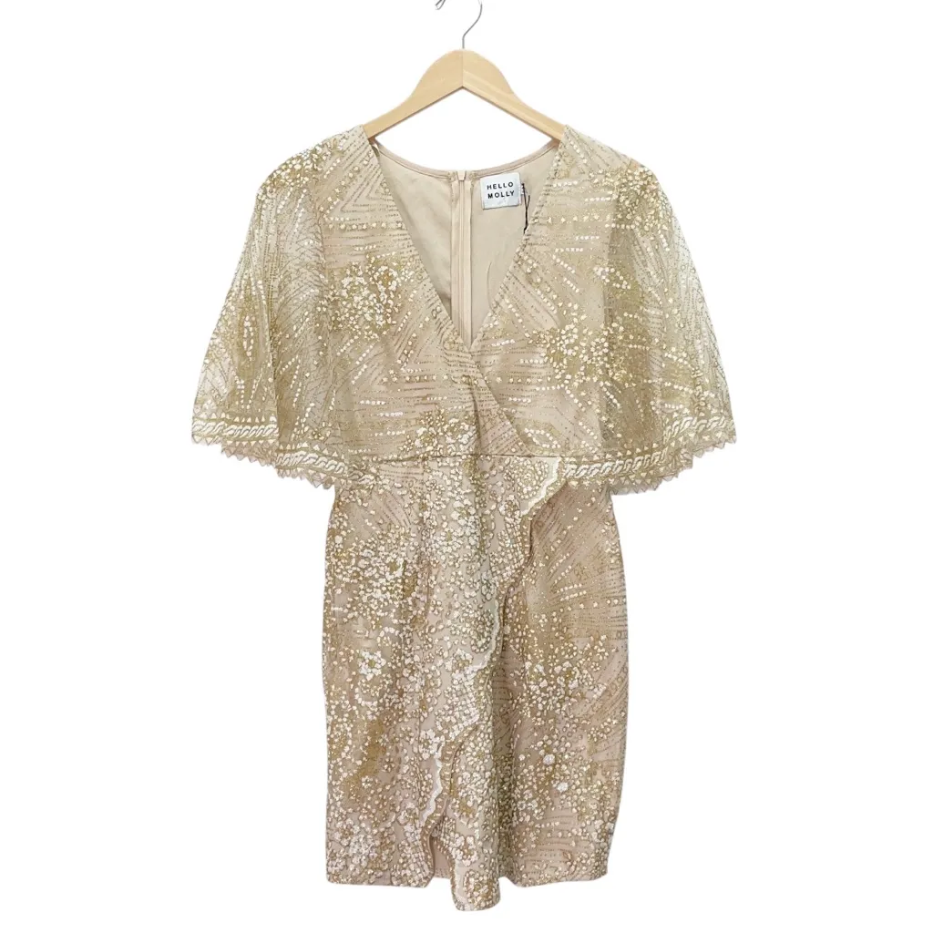 NWT Hello Molly Evening Sun Dress Champagne Sequin Mini Gold Glitter Sz 6 Medium - Image 2