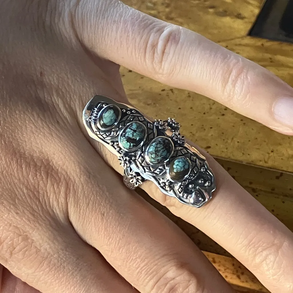 Natural Blue Moon Turquoise Sterling Silver Snake Ring Size 7 - Image 4